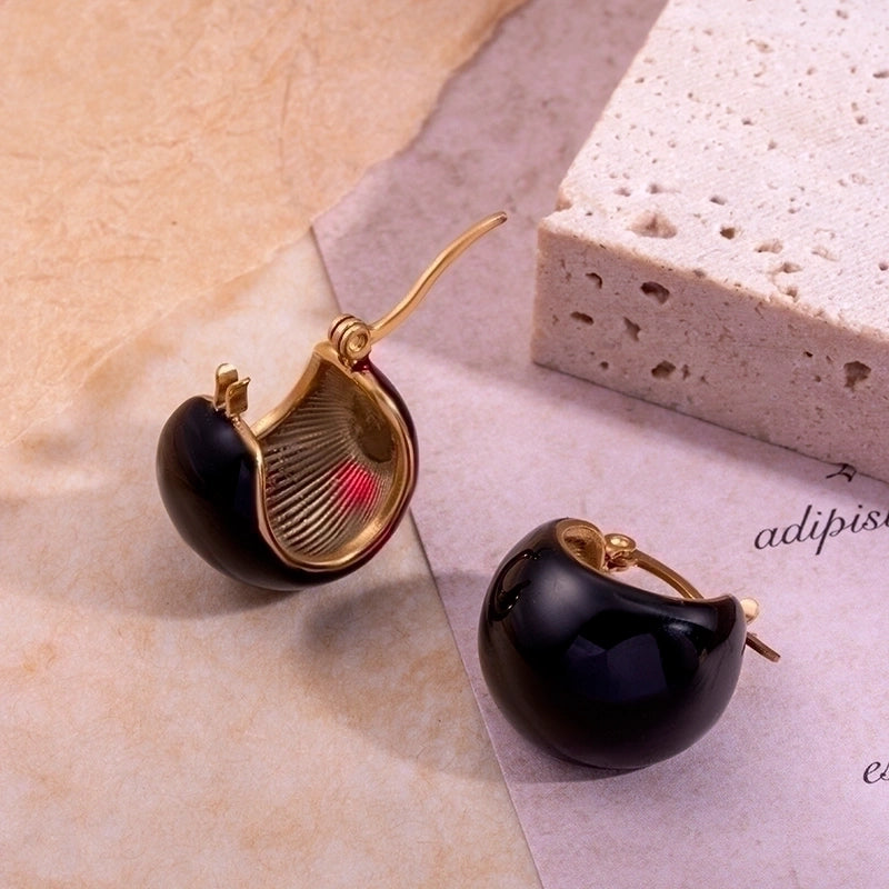 Minimalist Round Enamel Plating 304 Stainless Steel Earrings Ear Studs