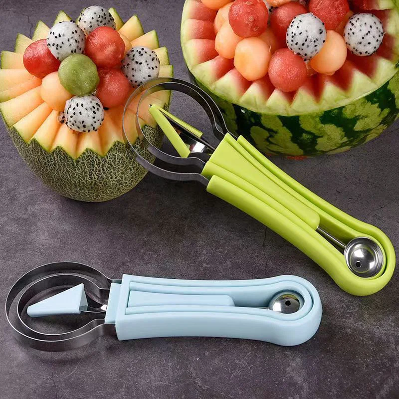 4-IN-1 FRUIT & VEGETABLE TOOL WATERMELON SLICER SCOOP CARVING KNIVES