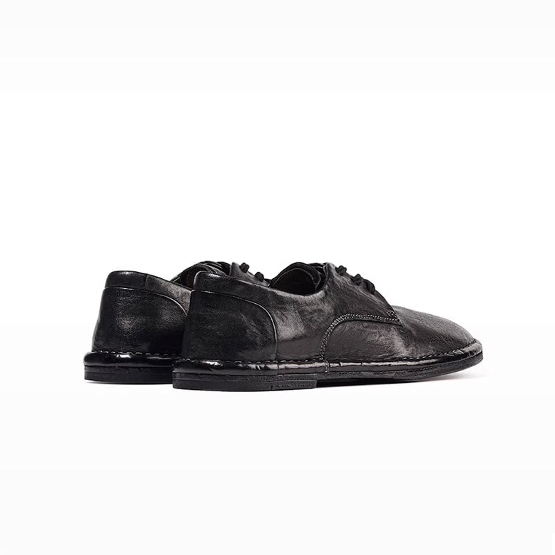 Handmade Stitching Lightweight Horse Leather Oxford Shoes Lace-Up Casual Shoes in Black/Red