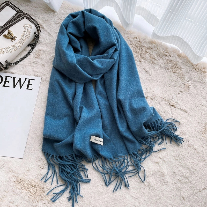 Autumn And Winter Solid Color Scarf New  Cashmere Scarf Women's Tassel Warm Large Shawl Scarf