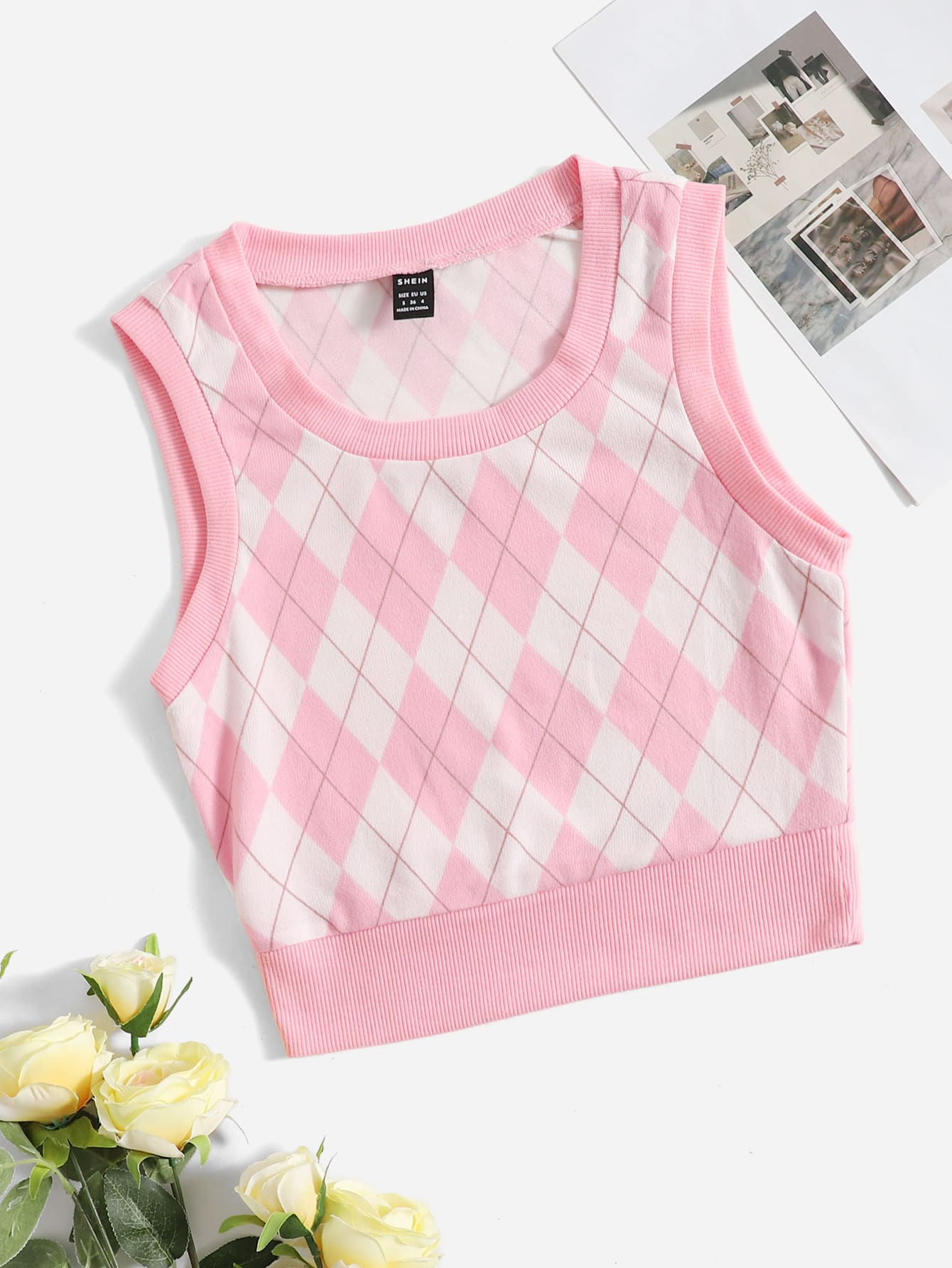 Qutie Argyle Print Tank Top