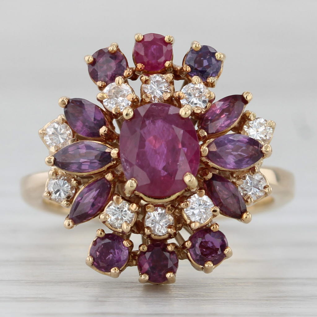 2.16ctw Ruby Diamond Cluster Cocktail Ring 14k Yellow Gold Size 5.75