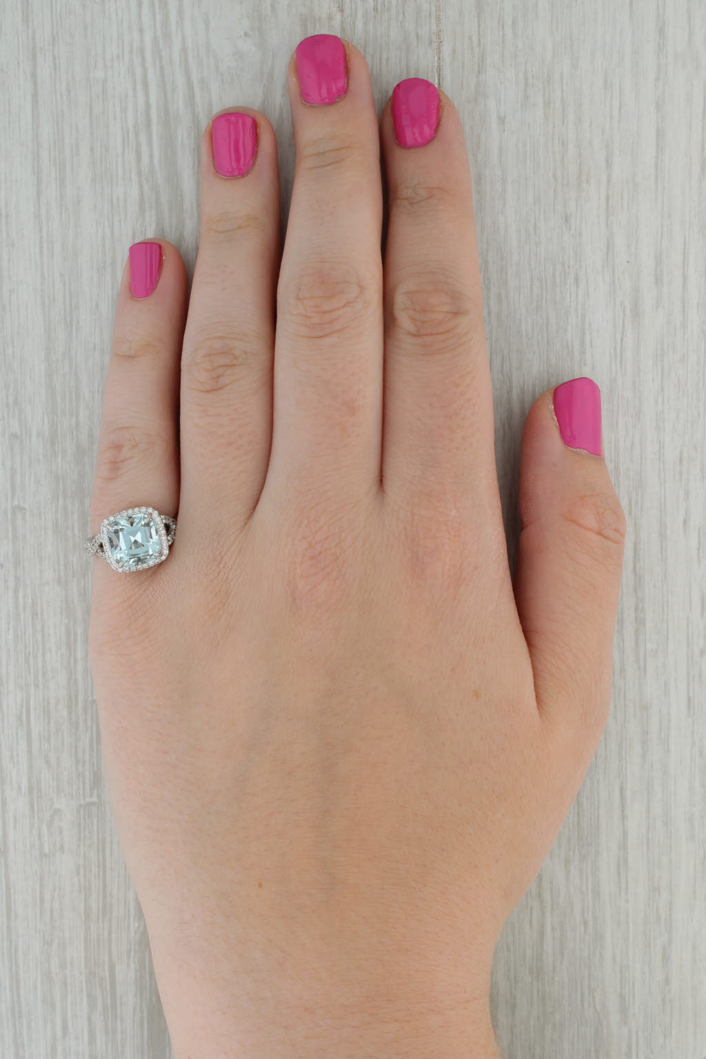 3.55ctw Aquamarine Diamond Halo Ring 14k White Gold Floral Bridge Size 6.25