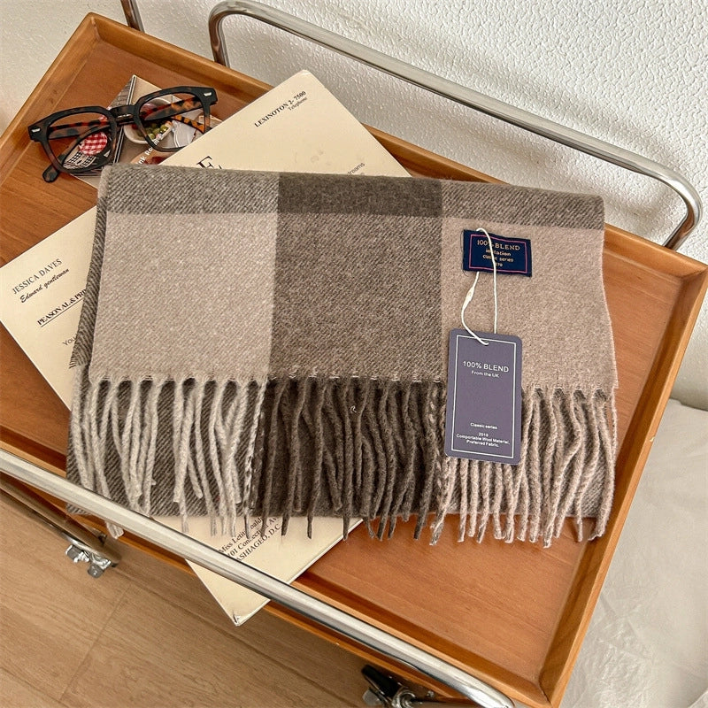 Women's Retro Plaid Polyester Tassel Scarf