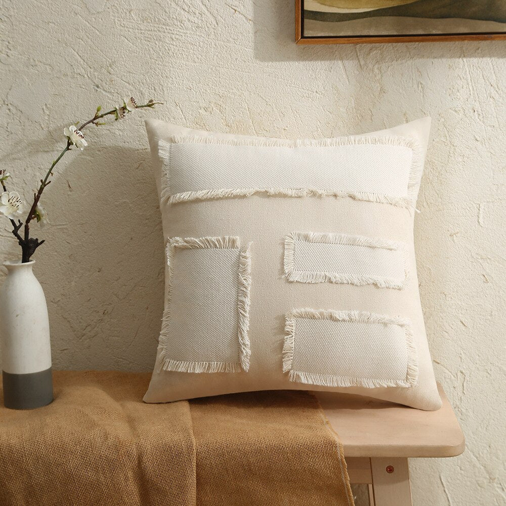 Calara Geometric Patch Linen Cushion Cover