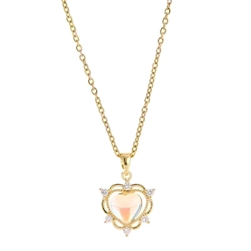 3 Pieces Lady Heart Shape Flower Titanium Steel Plating Inlay Zircon Gold Plated Pendant Necklace