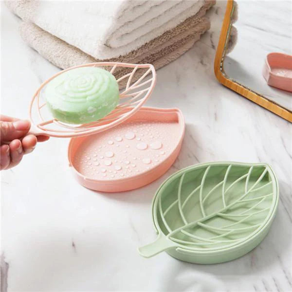 Leaf Shaped Soap Holder With Draining Tray