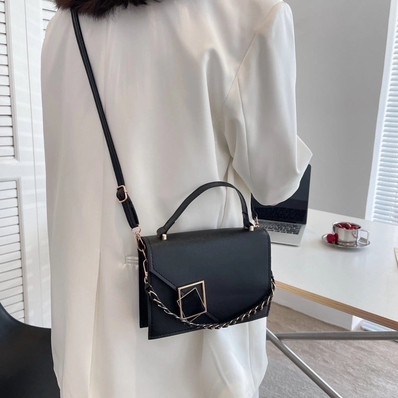 Women's Small Pu Leather Solid Color Fashion Chain Square Magnetic Buckle Crossbody Bag