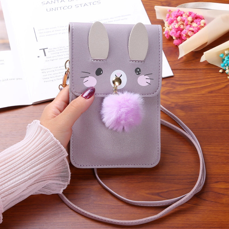 Women's All Seasons Pu Leather Cartoon Fashion Fluff Ball Square Magnetic Buckle Phone Wallet