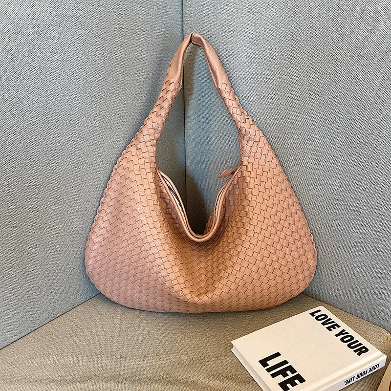 Women's Medium Pu Leather Solid Color Streetwear Weave Dumpling Shape Zipper Handbag