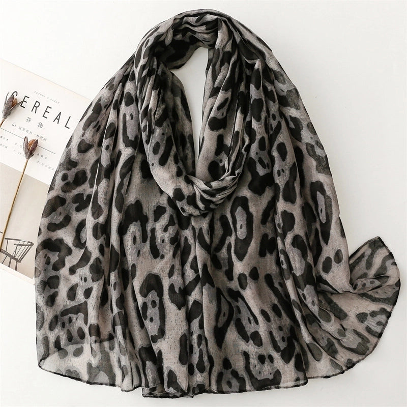 Women's Casual Leopard Voile Polyester Printing Scarf