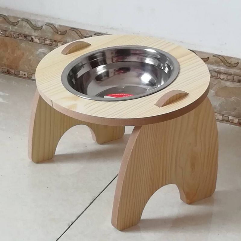 Wood Frame Slanted Pet Feeding Stainless Steel