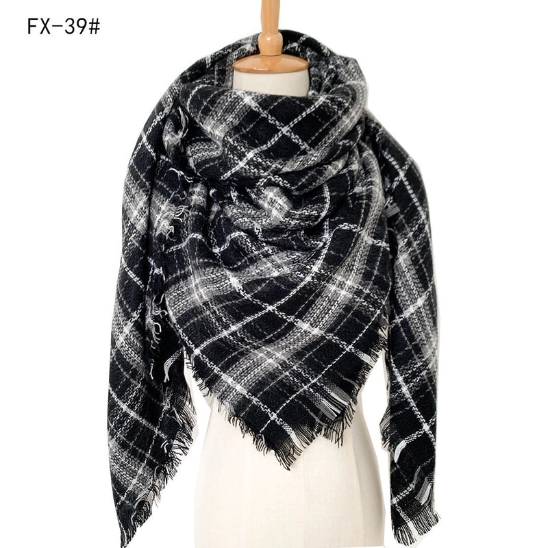 Autumn And Winter New Scarf Cashmere Acrylic Black Beige Plaid Square Scarf Women's Shawl