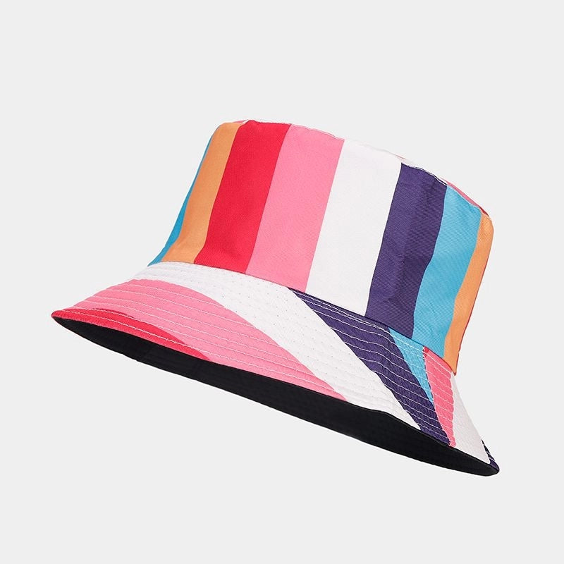 New Rainbow Pattern Double-sided Fisherman Hat Men's And Women's Fashion Internet Celebrity Outdoor Sunshade Hat Fashionable Basin Hat