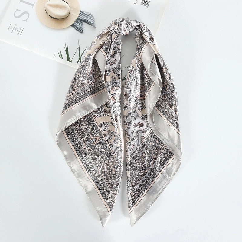 Women's Pastoral Color Block Cashew Nuts Satin Camellia Lily Flowers Silk Scarf