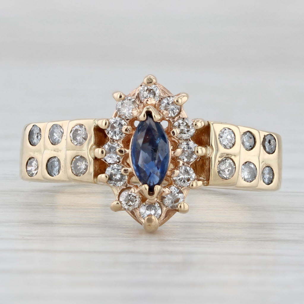 0.53ctw Marquise Blue Sapphire Diamond Halo Ring 14k Yellow Gold Size 6.75-7