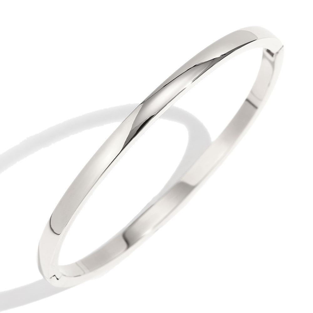 Fashionable Simple Personalized Versatile Hand Jewelry Stainless Steel Plated With 18K Gold Niche 4Mm Wide Smooth Bracelet For Women