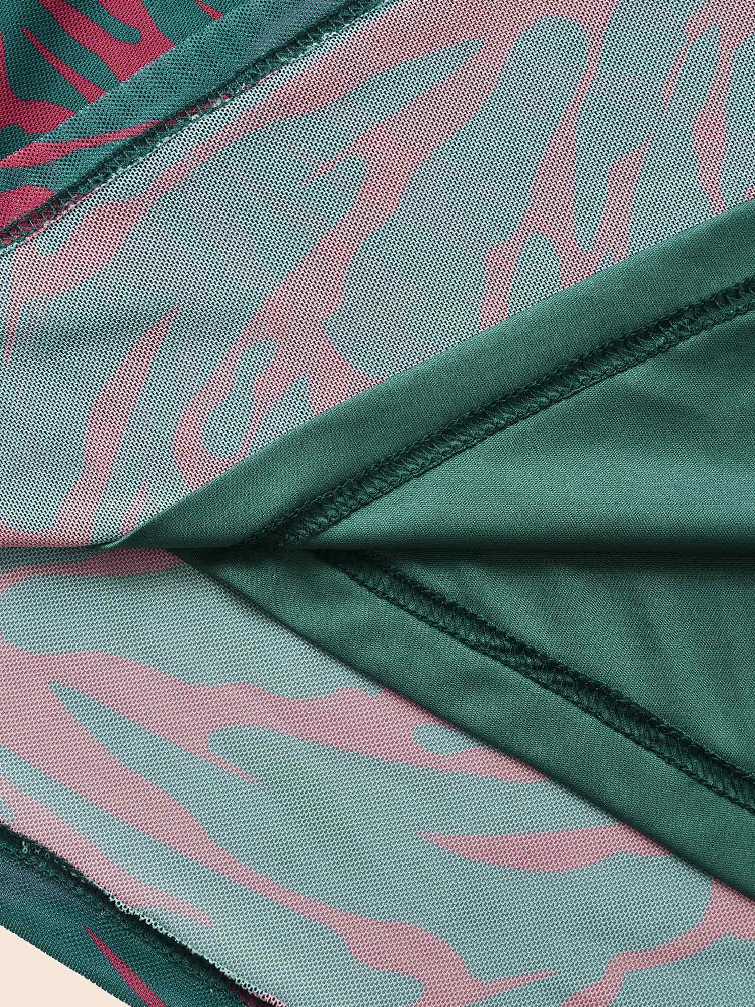 Square Neck Geometric Mesh Ruched Dress