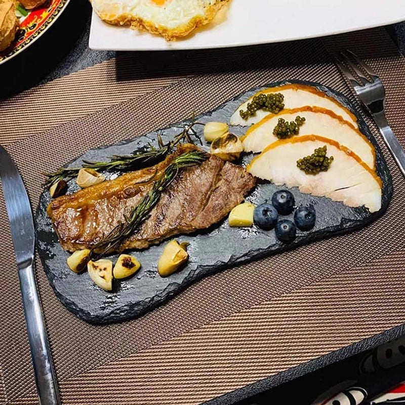 Slate Dinner Plate Dessert Sushi Plate Western Food Black Slate Plate Tableware Flat Plate Barbecue Steak Plate