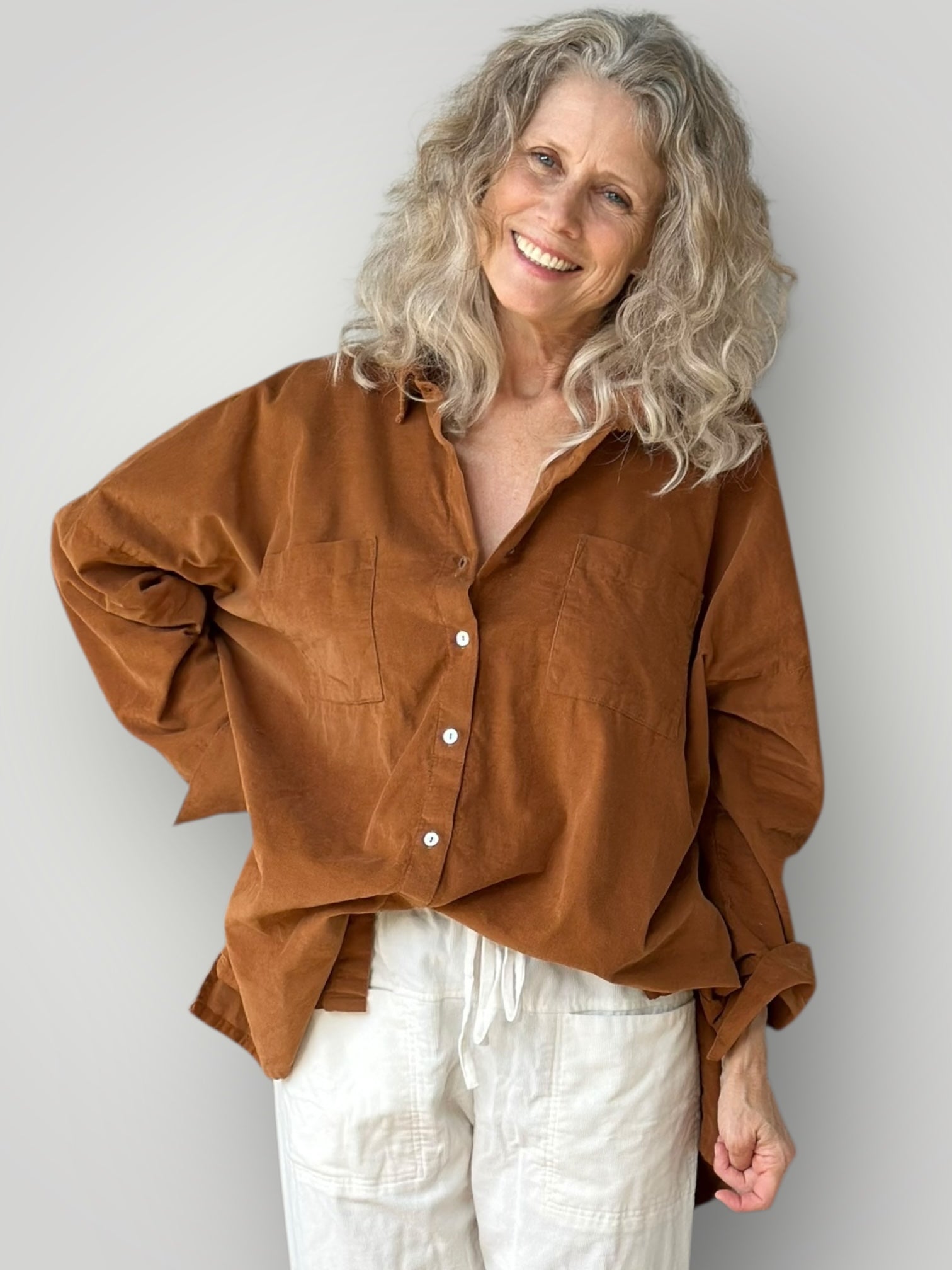 aiden oversized shirt - caramel cord
