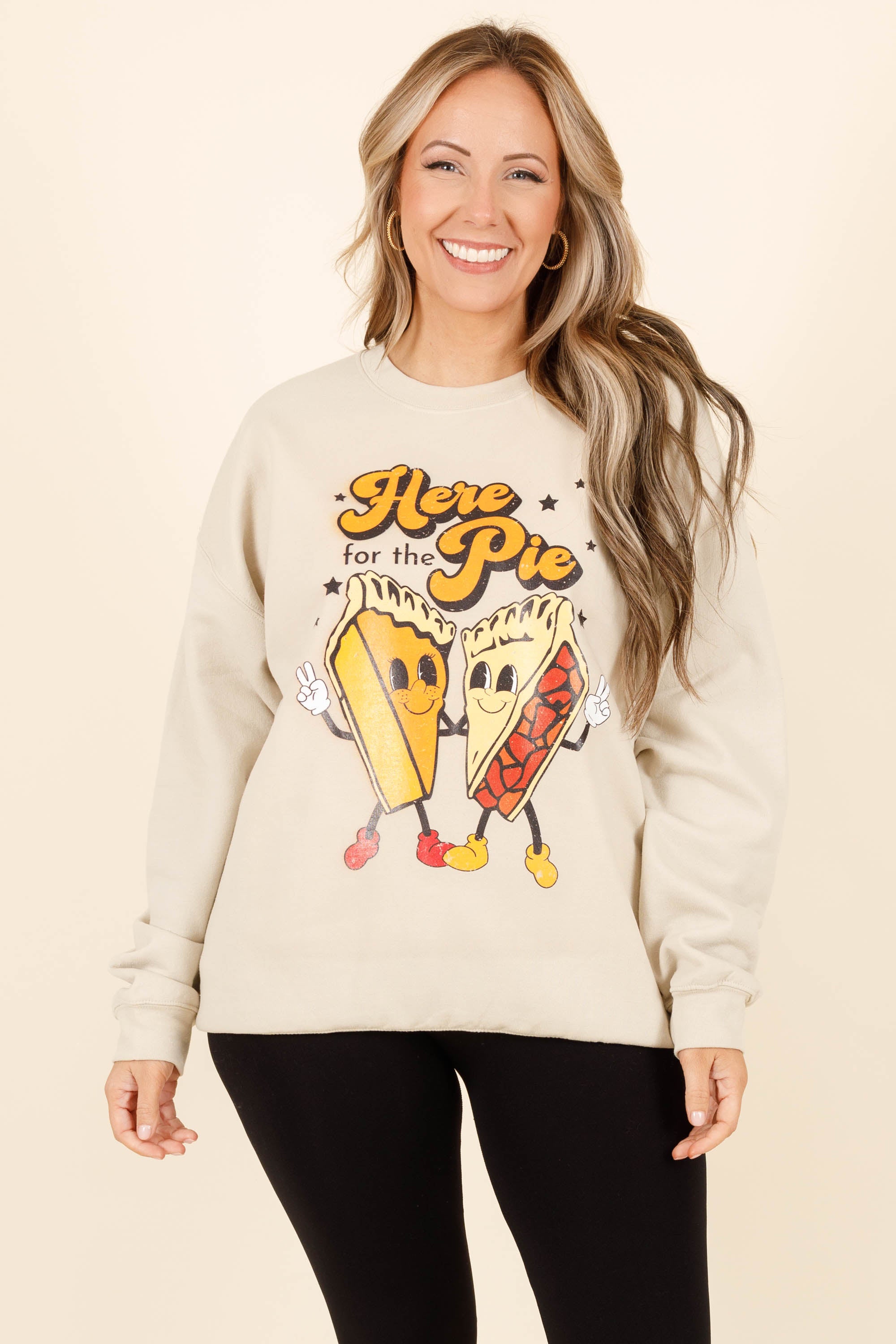 Dancing Pies Sweatshirt. Sand