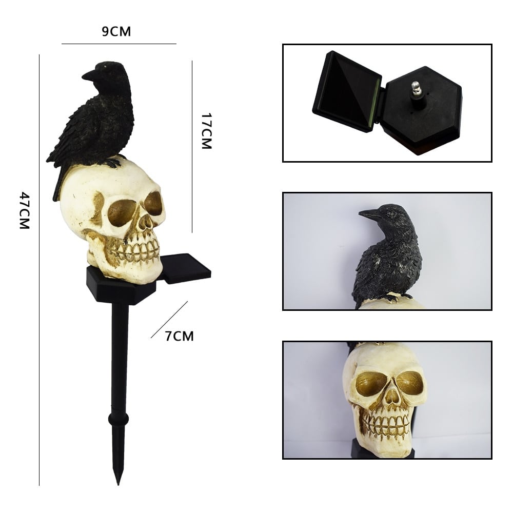 💀Halloween Sale-Solar Lighted Skeleton Stakes with Crow Set