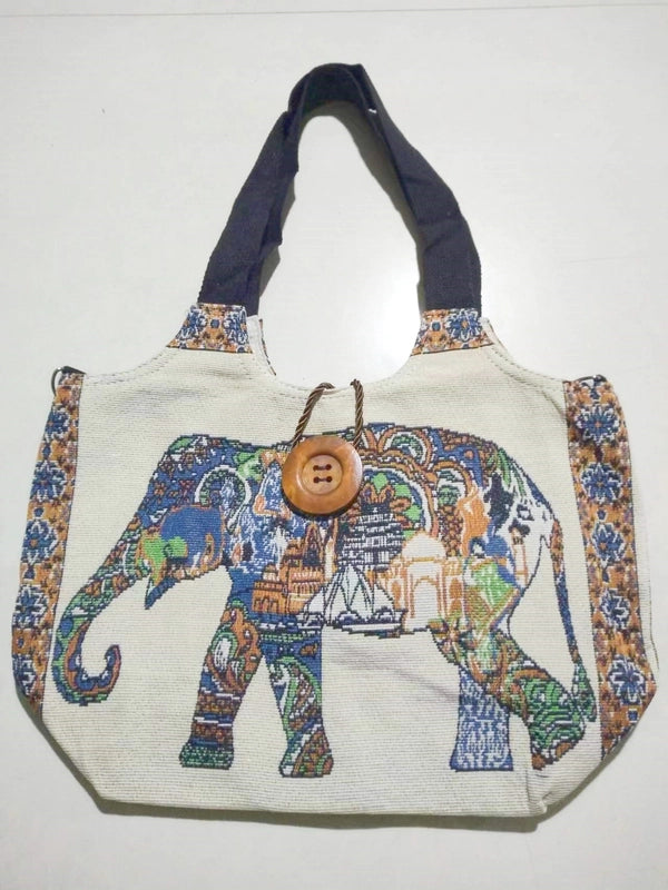 Women's Large Canvas Elephant Ethnic Style Square Zipper Shoulder Bag