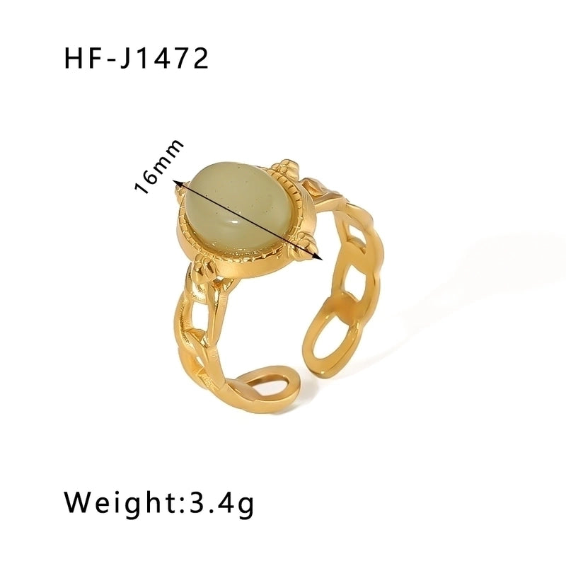 Stainless Steel 18K Gold Plated Basic Vintage Style Plating Inlay Round Natural Stone Open Rings