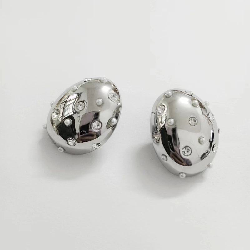 1 Pair Minimalist Classic Style Oval Inlay 304 Stainless Steel Rhinestones 18K Gold Plated Ear Studs