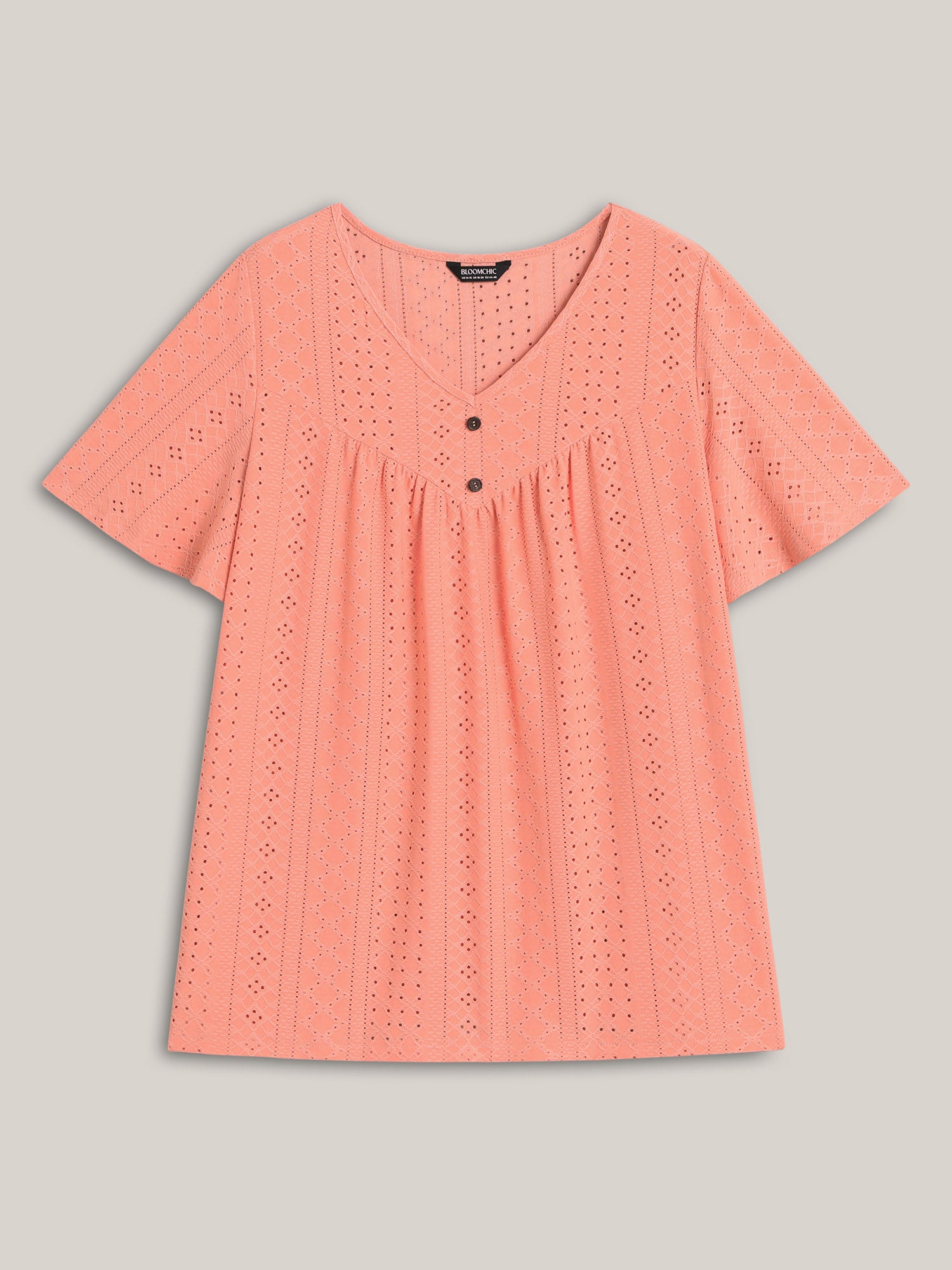 Textured Button Detail Pleated T-Shirt