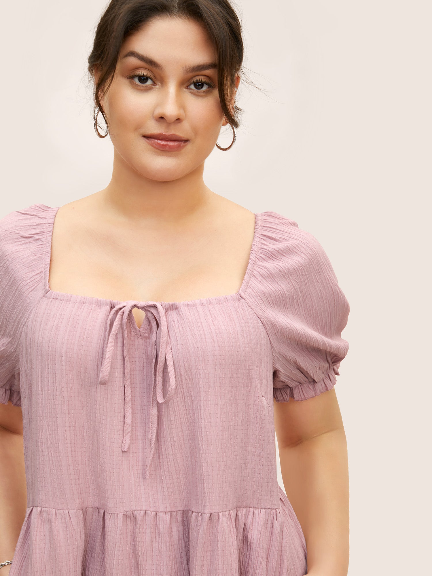 Square Neck Textured Ruffle Layered Hem Dress