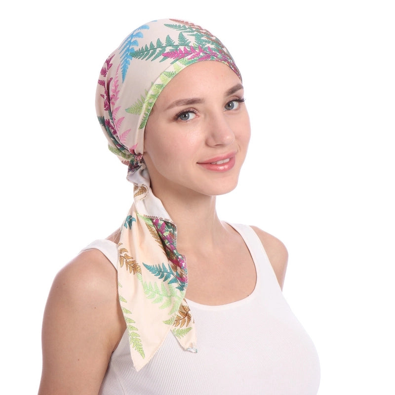 New Printed Curved Flower Cloth Hat Muslim Toe Cap Milk Silk Pullover Small Hat In Stock