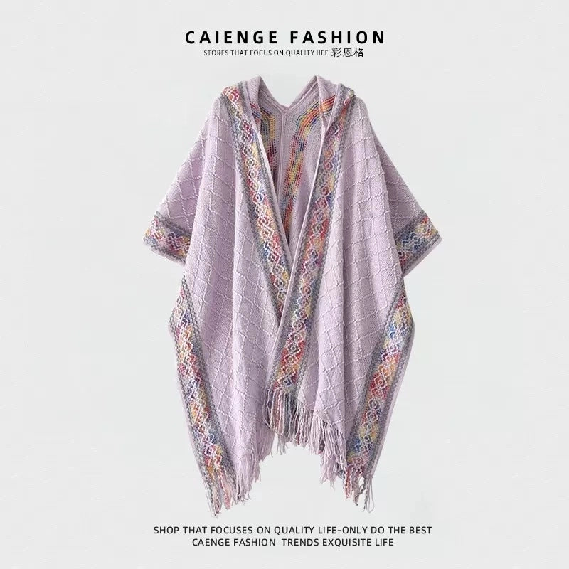 Women's Vintage Style Plaid Solid Color Imitation Cashmere Tassel Shawl