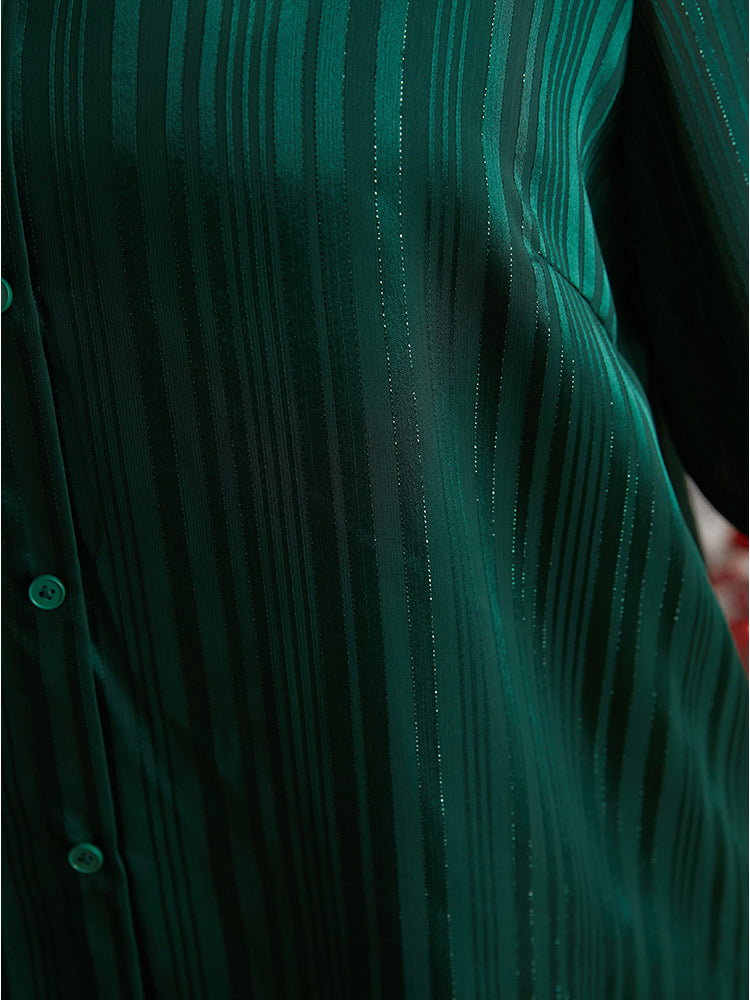 Glitter Striped V Neck Button Detail Blouse