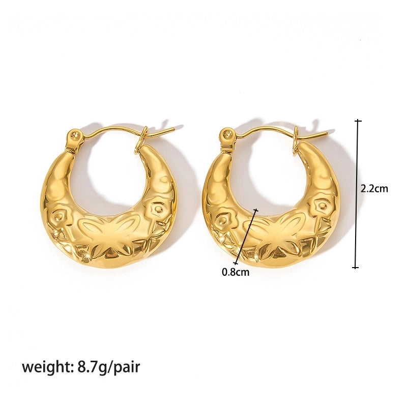 1 Pair Modern Style Round Heart Shape 304 Stainless Steel 18K Gold Plated Hoop Earrings