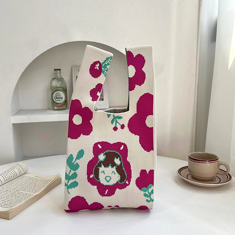 Women's Medium Polyester Flower Basic Vintage Style Square Open Shopping Bags