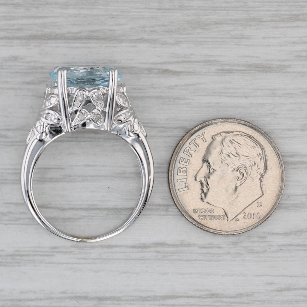 2.89ctw Oval Aquamarine Diamond Ring 14k White Gold Size 6 Floral