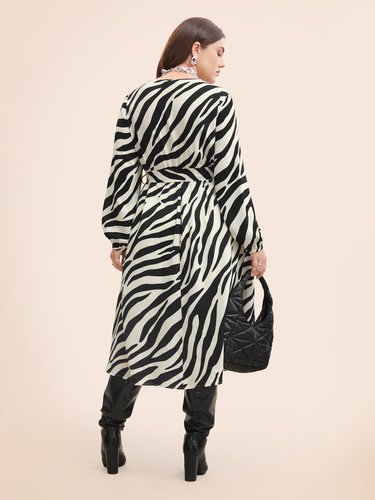 Zebra Print Overlap Collar Split Hem Dress