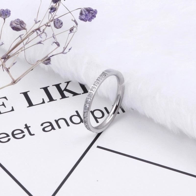 Simple Fashion Single Row Zircon Creative Jewelry Stainless Steel Ring