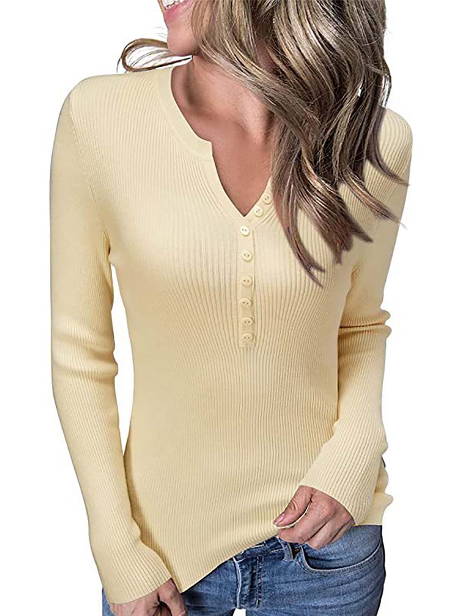 Button Slim Sexy Long-Sleeved T-Shirt(6 colors)