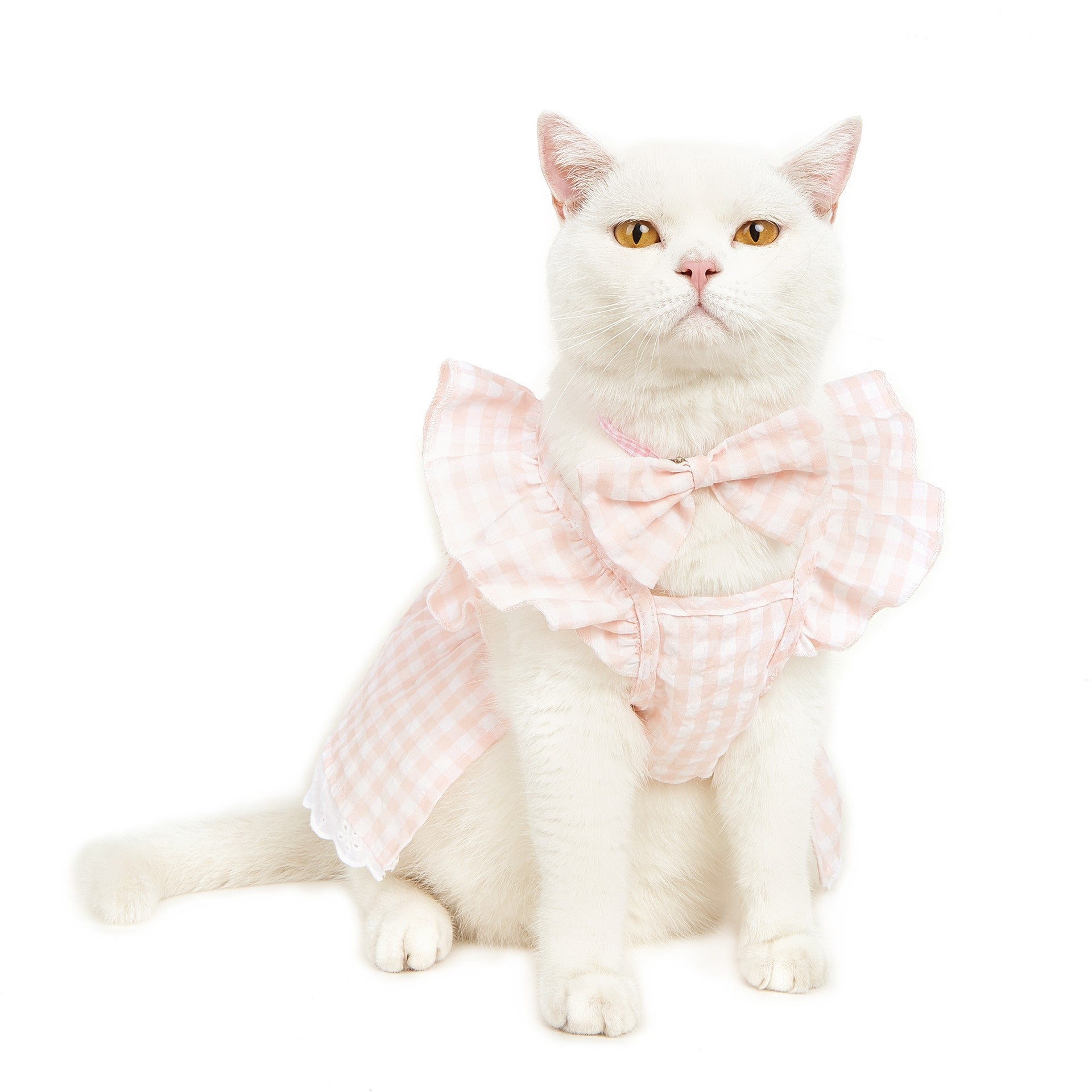 Plaid Printed Dog Cat Dress with Bow