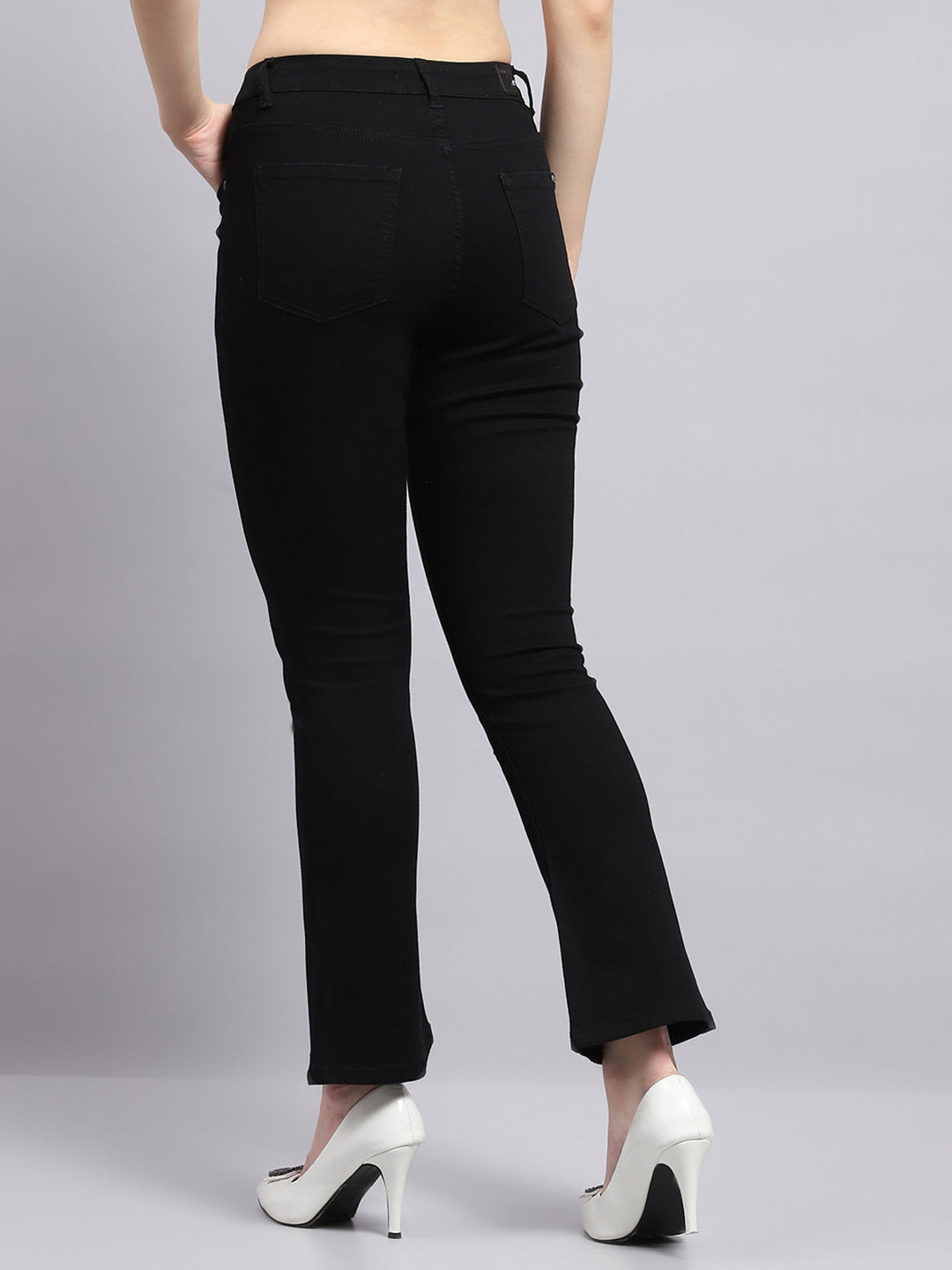 Women Black Solid Regular Fit Denim