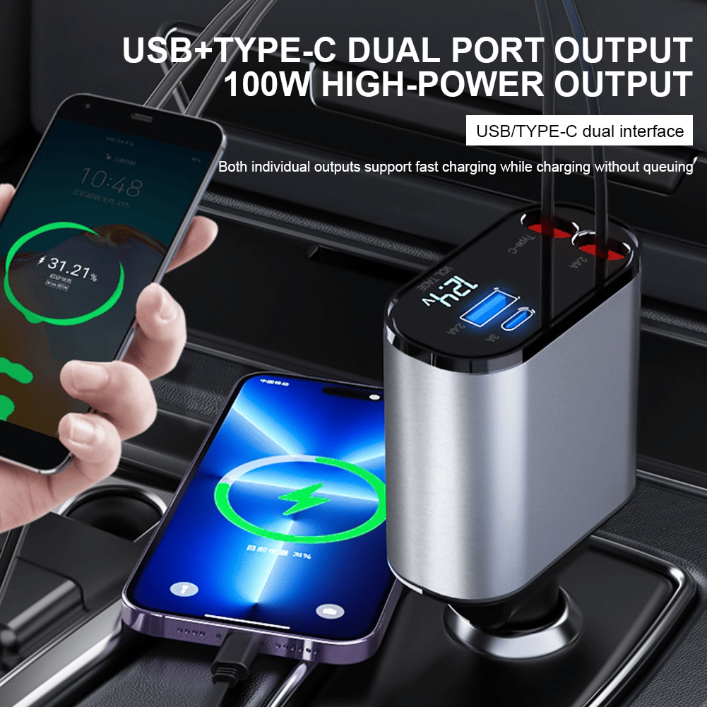 Fast Charge Retractable Car Charger(Fits all vehicles and all phones✨)