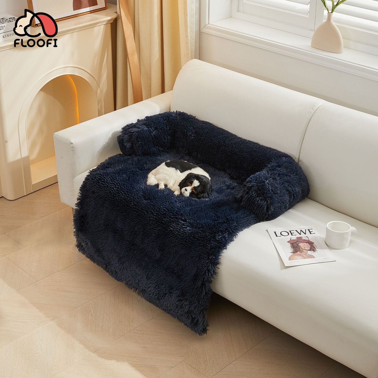 Pet Sofa Cover Soft with Bolster L Size (Dark Blue)