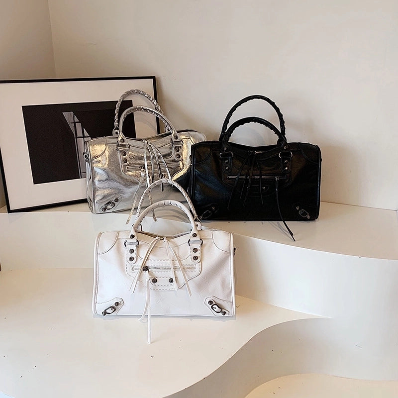 Women's Large Pu Leather Solid Color Vintage Style Ethnic Style Square Zipper Handbag
