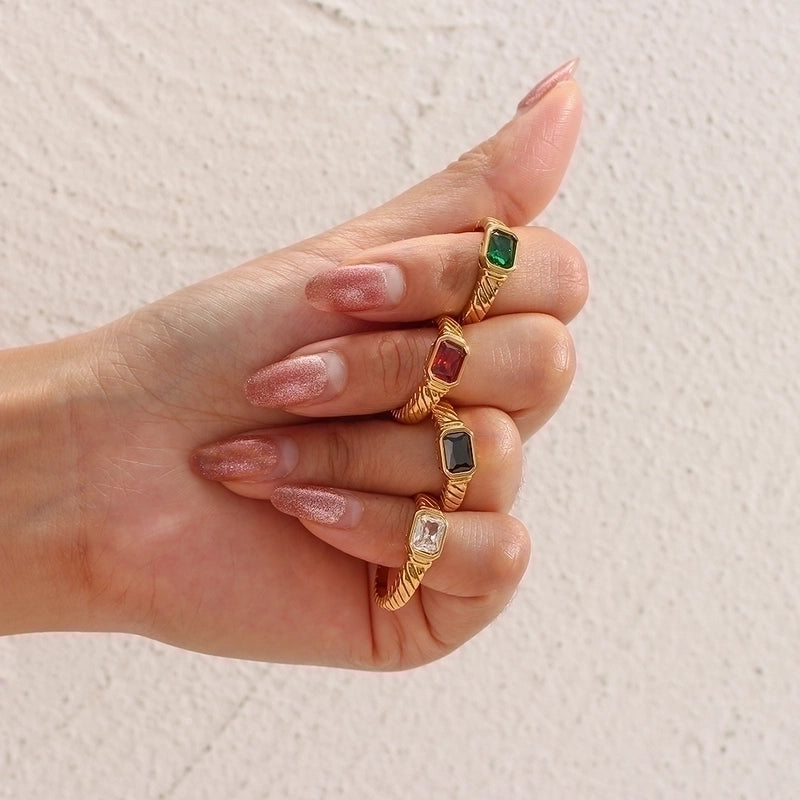 Vintage Style Geometric 304 Stainless Steel Zircon Gold Plated 18K Gold Plated Plating Inlaid Zircon Rings