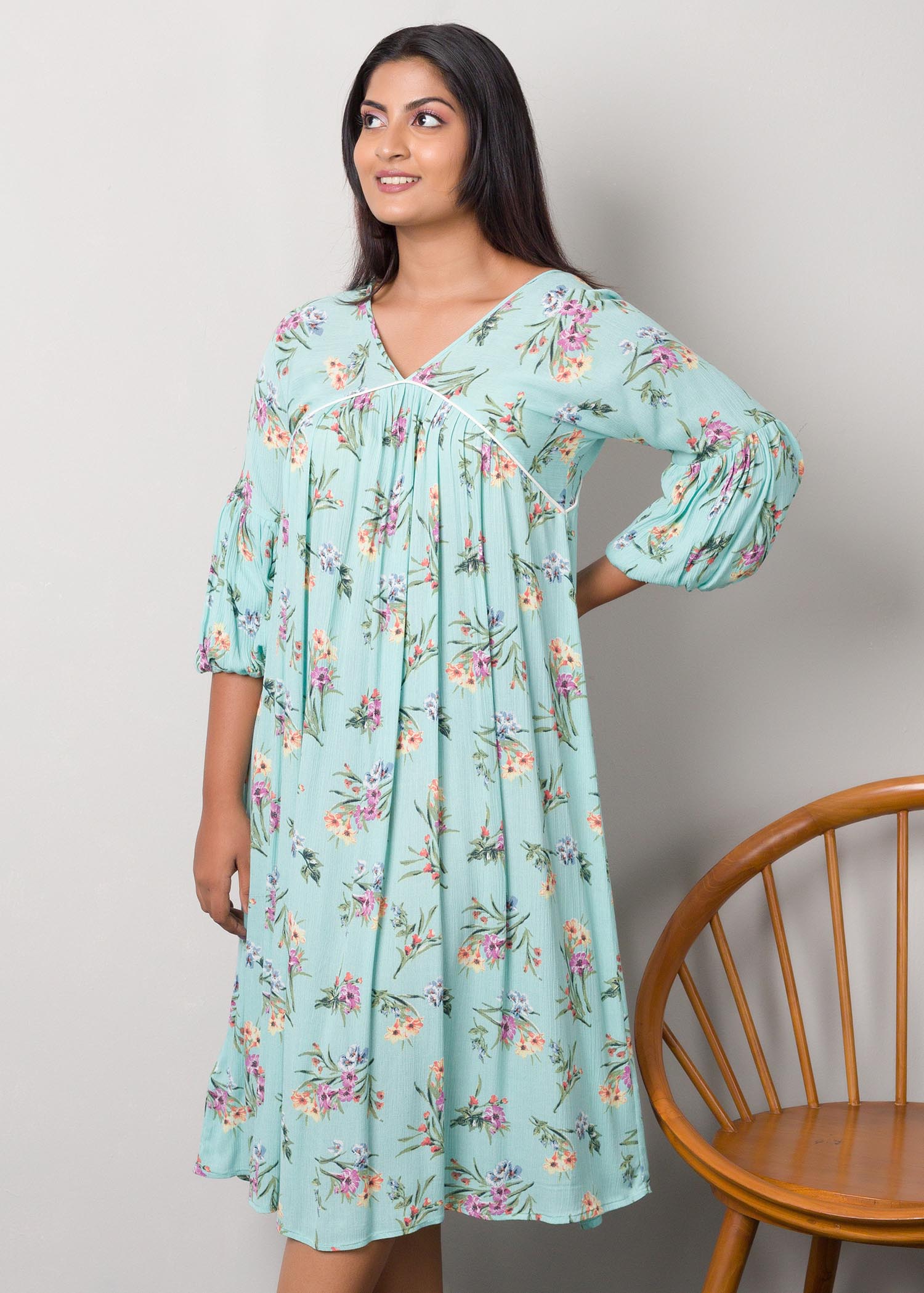 Printed dress with piping detail