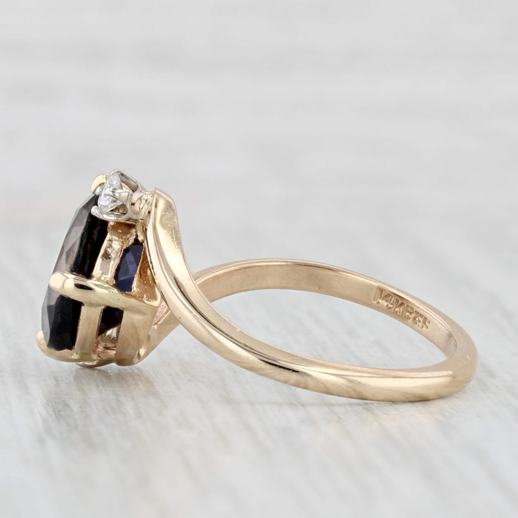 2.42ctw Blue Iolite Diamond Ring 14k Yellow Gold Size 6.5 Bypass