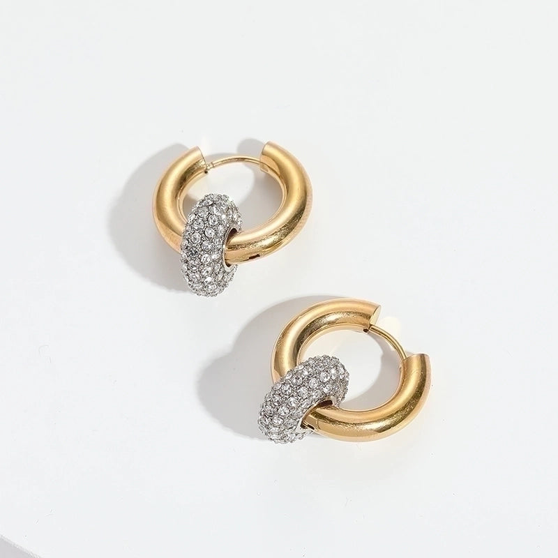 1 Pair Elegant Circle Plating Inlay Copper Zircon 14K Gold Plated Earrings