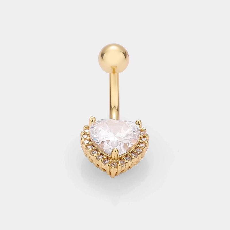 1 Piece Belly Rings Minimalist Classic Style Heart Shape Cat 316L Stainless Steel  Plating Inlay Zircon 14K Gold Plated Belly Rings